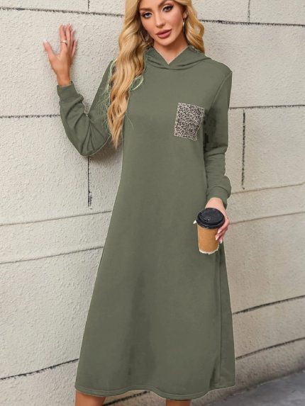 Kadın Uzun Kollu Kapşonlu Cep Detaylı Viskon Iki Iplik Maxi Elbise
