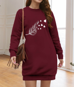 Kadın Uzun Kollu Bisiklet Yaka Desenli Viskon Iki Iplik Elbise - Görsel 2