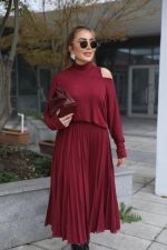 Kadın Triko Plise Ve Tül Detay Iki Parça Elbise