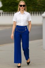 Kadın Beli Zincir Detay Ithal Krep Pantolon - Görsel 3