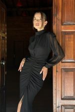 Siyah Önü Büzgülü Şifon Elbise - Görsel 2