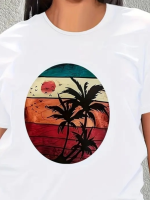 Kadın Kısa Kollu Palmiye Baskılı Viskon T-shirt - Görsel 3