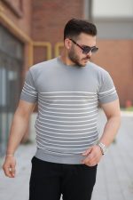 Erkek çizgi Desenli Bisiklet Yaka Kısa Kollu T-sihrt