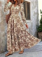 Kadın Uzun Kollu V Yakalı Desenli Süprem Elbise - Görsel 3