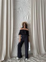 KETEN MADONNA YAKA KOL HASIR ŞERİT - PANTOLON TAKIM - Siyah - Görsel 3