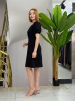 Kadın Kısa Kollu Bisiklet Yaka önden Düğmeli Ithal Krep Elbise - Görsel 2