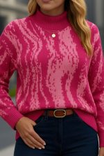 Kadın Uzun Kollu Balıkçı Yaka çok Renkli Triko Bluz - Görsel 2