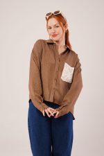 Etnik Cep Detaylı Kahverengi Gömlek - Görsel 3