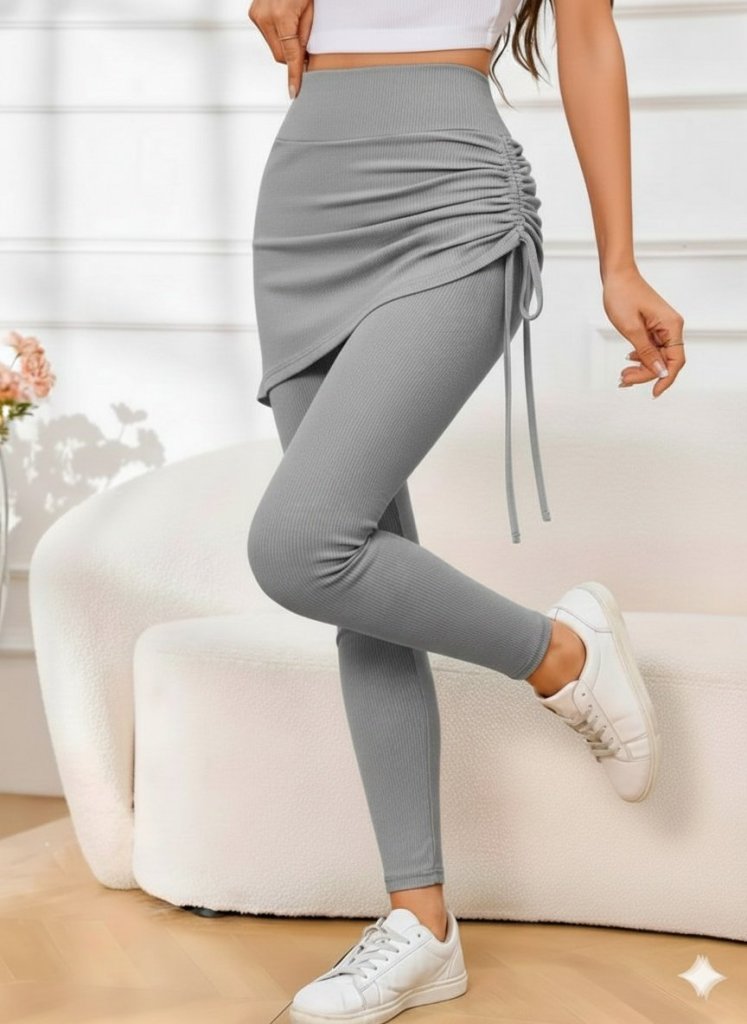 e3018141af69caa24006 Kadın Yüksek Bel Yandan Büzgülü Alttan Uzun Kaşkorse Tayt Etek - Görsel 1