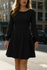 Kadın Uzun Kollu Kayık Yaka Kısa Triko Elbise