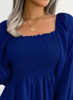 Kadın Uzun Kollu Geometrik Yakalı Gipe Detaylı Krep Bluz - Görsel 2