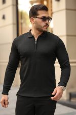 Erkek Pirinç Desenli Uzun Kollu Yakalı Triko