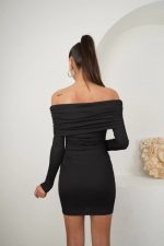 Kadın Madonna Mendil Yaka Fırsat ürün Büzgülü Mini Elbise - Görsel 3