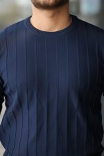 Erkek Bisiklet Yaka çizgi Kabartmalı Uzun Kollu Triko - Görsel 3