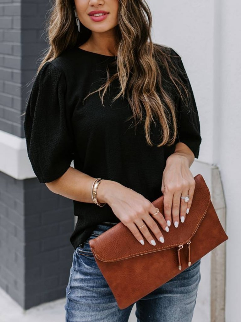 e4a46f2bd35b4b9c8c8f Kadın Kısa Kollu Pileli Balın Kol Bürümcük Bluz - Görsel 1