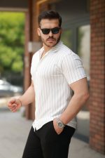 Erkek Kısa Kollu çizgili Gömlek - Görsel 2