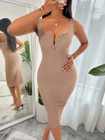 Kadın Askılı önü Düğmeli Midi Kaşkorse Elbise - Görsel 2