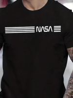Erkek Kısa Kollu NASA Baskı Bisiklet Yaka T-shirt - Görsel 2
