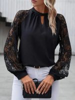 Kadın Uzun Dantel Kollu Yuvarlak Yakalı Sandy Bluz - Görsel 2