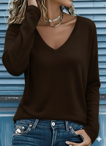 Kadın Uzun Kollu V Yakalı Viskon Iki Iplik Bluz