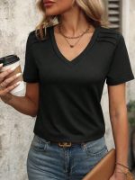 Kadın Kollu V Yakalı Omuzlarda çizgi Detaylı Viskon Bluz - Görsel 2