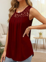 Kadın Askılı Yuvarlak Yaka Dantel Detaylı Viskon Bluz - Görsel 3