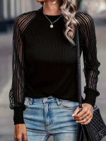 Kadın Uzun Kollu Tül Detaylı Bisiklet Yakalı Kaşkorse Bluz - Görsel 3