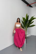 BEL LASTİKLİ BALON ETEK ŞANEL BOY SOFT KUMAŞ - Fuşya - Görsel 2