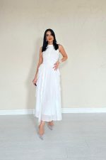 Beyaz Önü Büzgülü Fırfırlı Elbise - Görsel 3