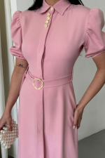 YAKA DÜĞME DETAYLI ELBİSE- Pembe - Görsel 3