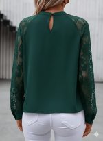 Kadın Uzun Dantel Kollu Yuvarlak Yakalı Sandy Bluz - Görsel 3