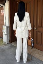 Blazer Ceketli Çizgili Keten Takım 10186 - Görsel 3