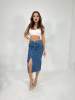 6478 DENİM MIDI SLIT SKIRT-MAVİ - Görsel 2