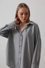 Geniş Manşet Detaylı Gömlek - Gri - Görsel 3
