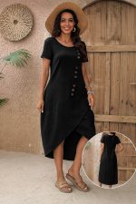 Kadın Kısa Kollu Bisiklet Yaka Düğme Detay Müslim Elbise - Görsel 2