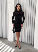 Kadin Dantel Detay Mini Kalem Elbise - Görsel 3