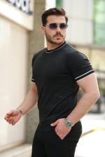 Erkek Bisiklet Yaka Ribanalı Kısa Kollu Tshirt - Görsel 3