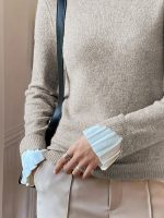 Kadın Uzun Kollu Fırfırlı Yakalı Triko Krem Bluz - Görsel 3