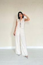 Bej Önü Fiyonklu Keten Takım