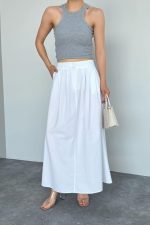 İnce Pileli Düz Etek - Beyaz - Görsel 3