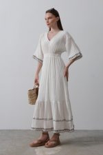 KolEtekNakışlıElbise - Beyaz - Görsel 3