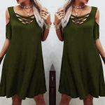 Dekolteli Bağcık Detay Viskon Kumaş Elbise - Görsel 2