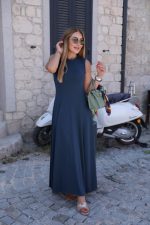 Kadın Sıfır Kollu Bisiklet Yaka Viskon Elbise - Görsel 2