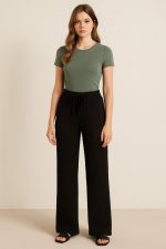 Kadın Beli Lastikli Pol Paça Pantolon - Görsel 2