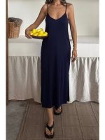 Kadın Siyah Asansör Askılı Çift Yırtmaçlı Helen Elbise - Görsel 2