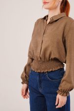 Bel Ve Bilek Lastikli Kahverengi Bluz - Görsel 2