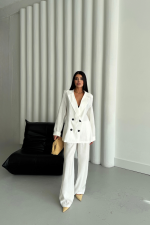 MODAL 4 DÜĞME ASTARSIZ CEKET - PANTOLON TAKIM - Beyaz