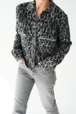 Leopar Desen Jakarlı Hırka - Siyah-Açık Gri - Görsel 3