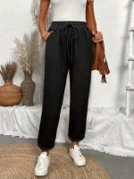 Kadın Yüksek Bel Lastikli Belde Bağcık Detaylı Aerobin Pantolon - Görsel 2