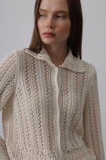 Gömlek Yaka Uzun Kol Triko - Ekru - Görsel 3